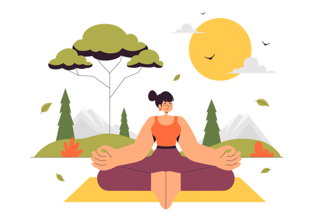 Woman doing yoga in garden  Illustration