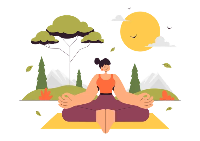 Woman doing yoga in garden  Illustration