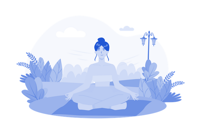 Woman doing yoga in garden  Illustration