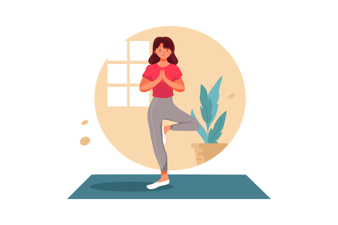 Woman doing yoga in standing position  Illustration