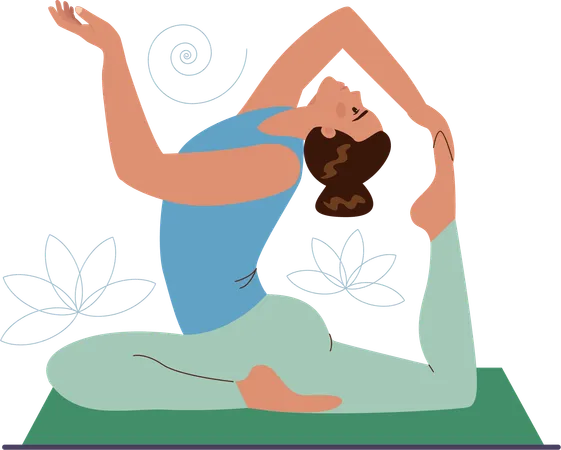 Woman doing yoga on floor mat  Illustration