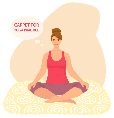 Woman doing yoga on mat inside room Illustration