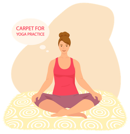 Woman doing yoga on mat inside room  Illustration