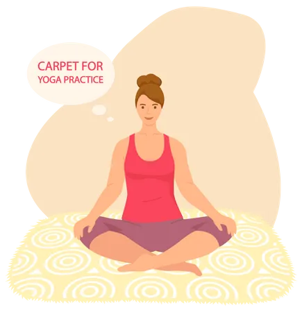 Woman doing yoga on mat inside room  Illustration