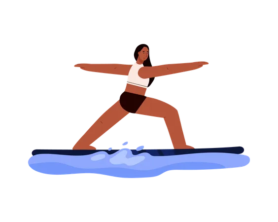 Woman doing yoga on paddle board  Illustration