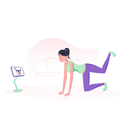 Woman doing yoga through iPad  Illustration