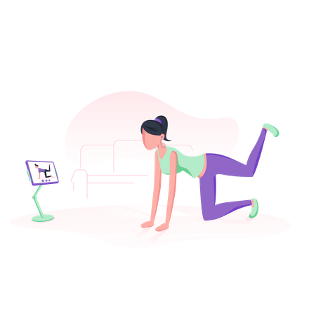 Woman doing yoga through iPad  Illustration