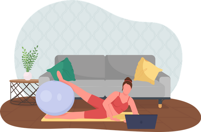 Woman doing yoga while working  Illustration