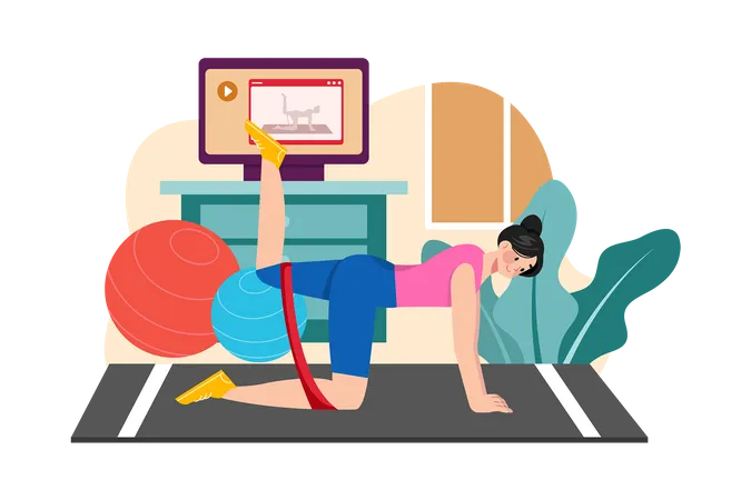 Woman Is Working Out With Elastic Bands Illustration