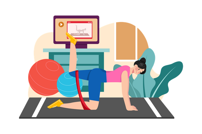 Woman Doing Yoga with stretching band  Illustration