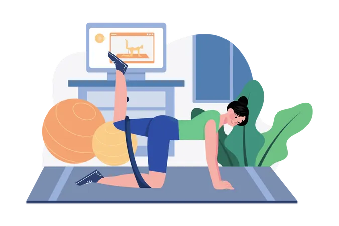 Woman Doing Yoga with stretching band  Illustration