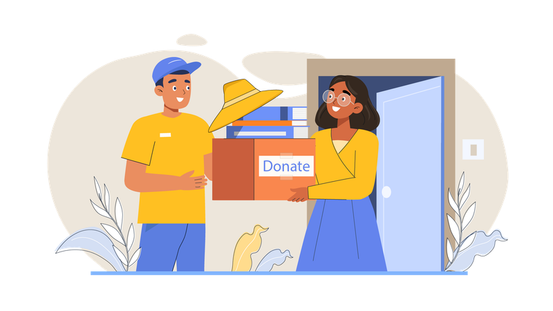 Woman donate books to poor man to help him in his study completion  Illustration