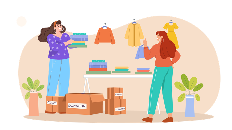 Woman Donate Cloth  Illustration