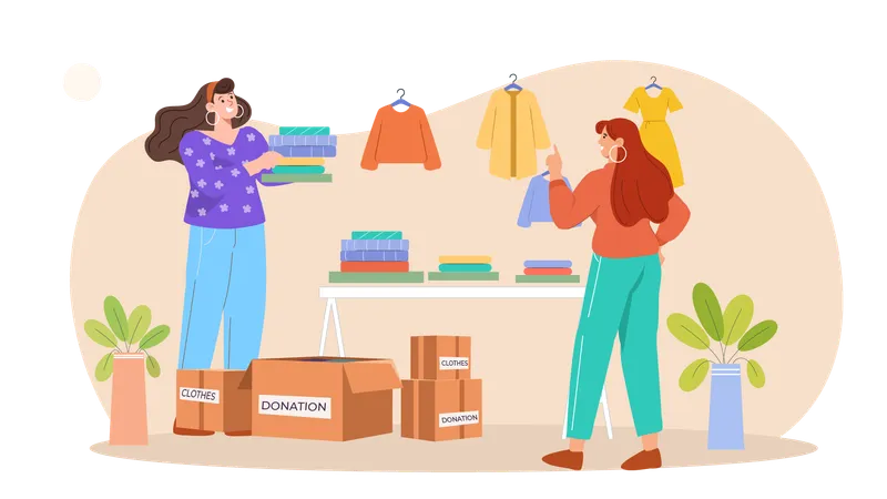 Woman Donate Cloth  Illustration