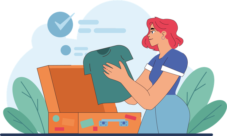 Woman donates clothes  Illustration