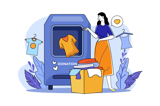 Woman donates clothes to charity  Illustration