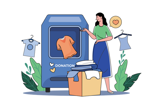 Woman donates clothes to charity  Illustration