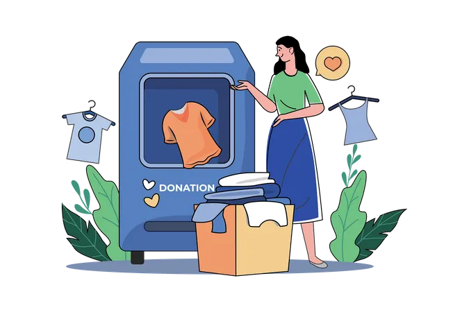 Woman donates clothes to charity Illustration