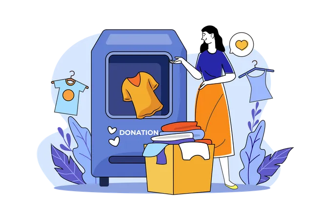 Woman donates clothes to charity  Illustration