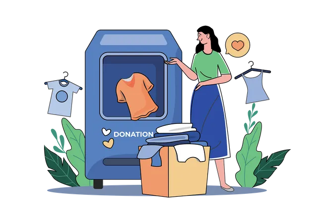 Woman donates clothes to charity  Illustration