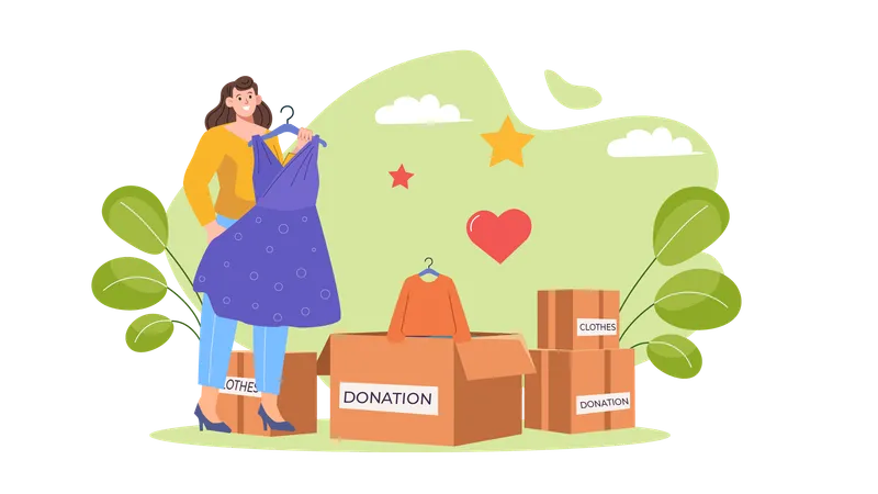 Woman Donating Cloth  Illustration