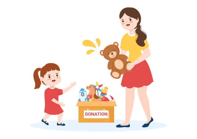 Woman donating toys for childrens Illustration