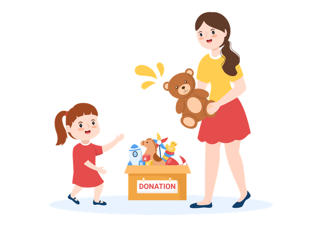 Woman donating toys for childrens  Illustration