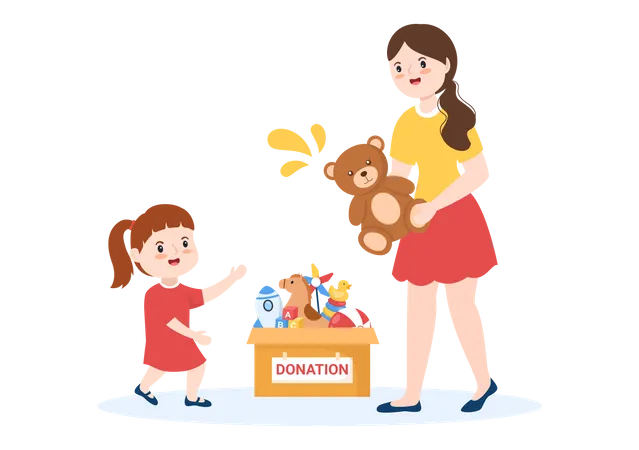 Woman donating toys for childrens  Illustration