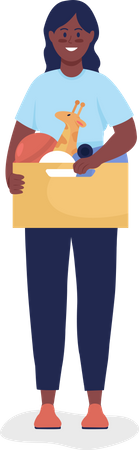 Woman donating toys in box Illustration