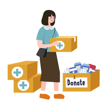 Woman Donation Medical Supplies  Illustration