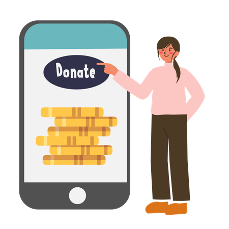 Woman Donation Money Online Through Mobile App  Illustration