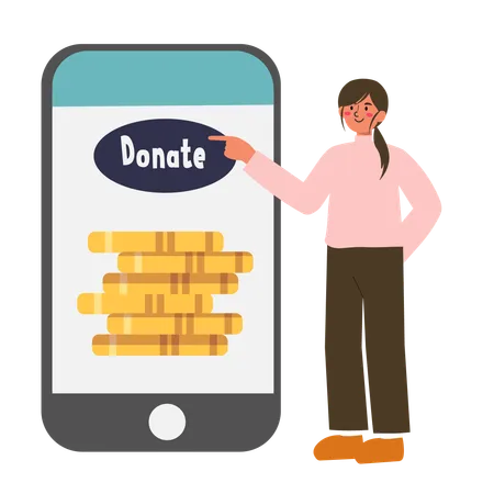 Woman Donation Money Online Through Mobile App  Illustration