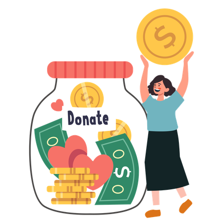 Woman Donation Money to Charity with Jar  Illustration