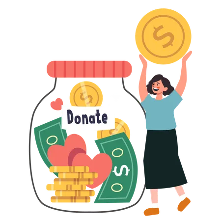 Woman Donation Money to Charity with Jar  Illustration