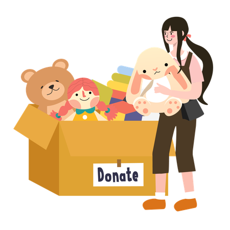 Woman Donation Toys and Clothes  Illustration