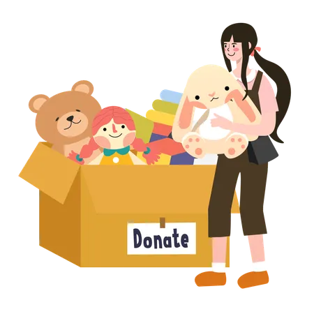 Woman Donation Toys and Clothes  Illustration