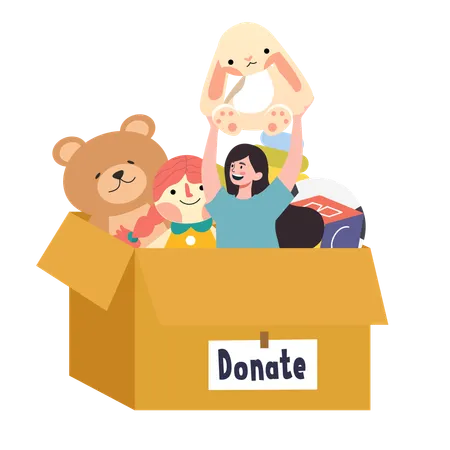 Woman Donation Toys Including Teddy Bear  Illustration