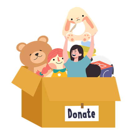 Woman Donation Toys Including Teddy Bear  Illustration