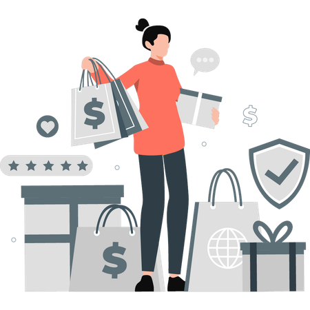 Woman done lot of shopping  Illustration