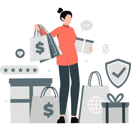 Woman done lot of shopping  Illustration