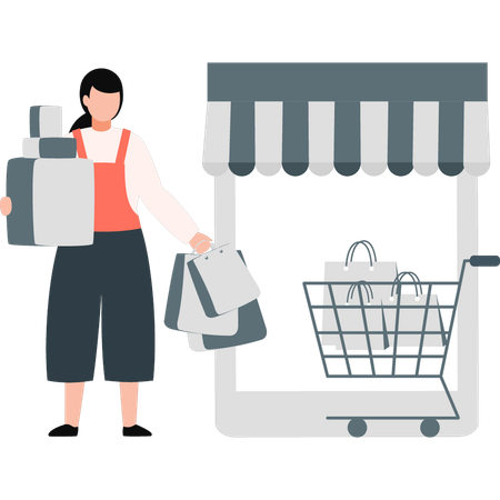 Woman done lot of shopping  Illustration