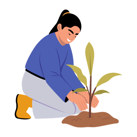 Woman donig gardening  Illustration