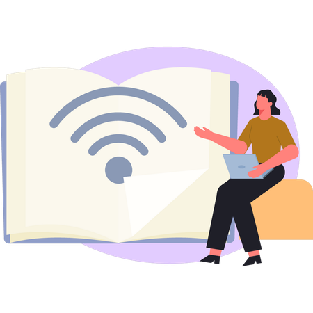 Woman downloading book with internet  Illustration