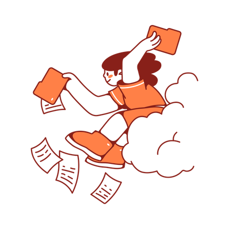 Woman downloading files from the cloud  Illustration
