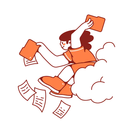 Woman downloading files from the cloud  Illustration