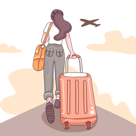 Woman dragging suitcase Illustration