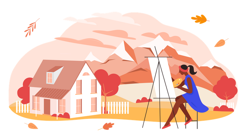 Woman draw painting  Illustration