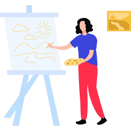 The Woman Is Drawing On The Board Illustration