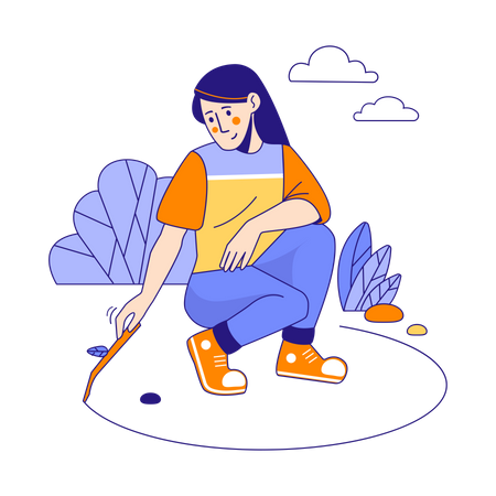 Woman draws a protective circle on the ground  イラスト