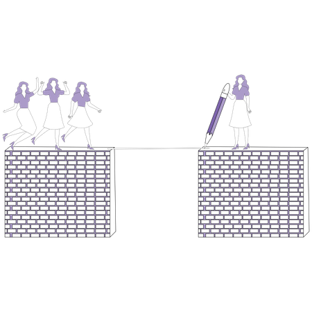 Woman draws workflow path  Illustration